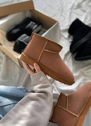 Женские ugg ultra mini ii boot beige pink угги ультра мини замша овчина