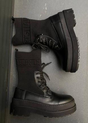 Нереальные женские ботинки в стиле christian dior boot black sock чёрные4 фото