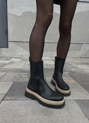 Bottega venata black beige fur популярні жіночі чобітки ботега з хутром осінь зима єврозима зимні зимові сапожки ботинки чорні бежеві челсі3 фото