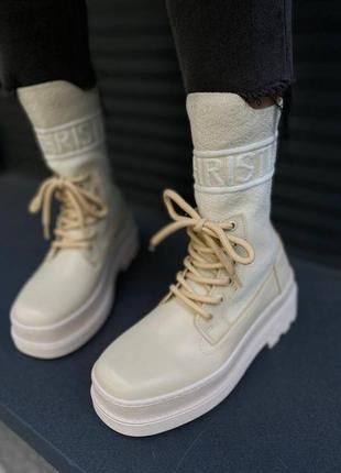 Прекрасные женские ботинки в стиле christian dior boot beige sock чёрные9 фото