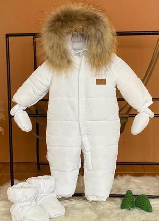 Комбінезон зимовий білого кольору для хлопчика (74 см). kids fantasy 2125000791487