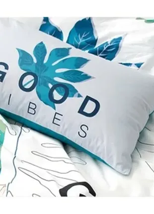 Berni home комплект постельного белья с растительным принтом белый с бирюзовым good vibes3 фото