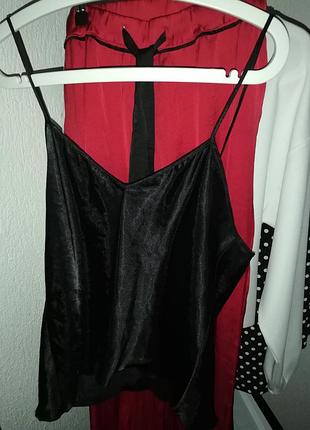 Пижама h&m под шелк штаны+топ темно-красный черный s/m р