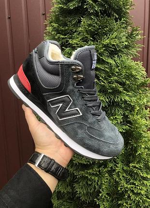 Зимові жіночі замшеві  сірі кросівки new balance 574🆕  нью баланс  з хутром