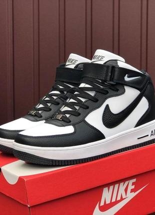 Зимові чоловічі шкіряні чорно-білі кросівки nike Bulls air force 🆕високі зимові найки