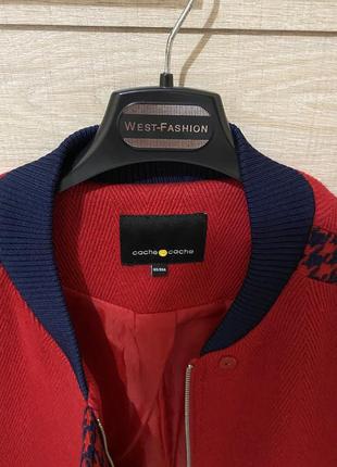 Пальто французького бренду cache cache червоне синє яскраве стильне шерстяне3 фото
