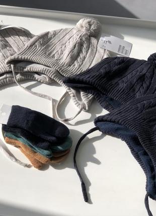 Шапка на зав’язках h&m 62-68 74-80 на флісі тепла на флисовой подкладке