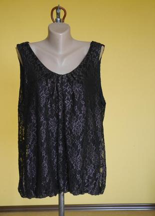 Блуза як гіпюрова на розмір 54-56 коричнева miss etam на підкладі