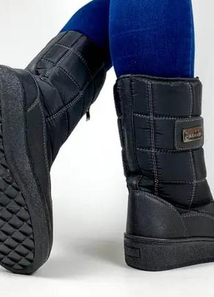 Зимові чоботи жіночі чорні на хутрі, на блискавці / застібці3 фото