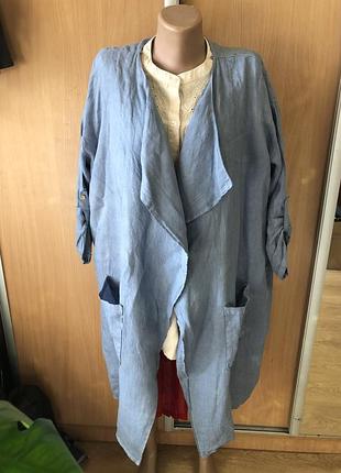 Летний кардиган накидка  💯 % лён эффект варенки р 16/18