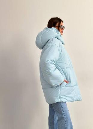 До -20° зима!! куртка пальто пуховик с капюшоном длинный с поясом дутик одеяло серое голубое теплое2 фото