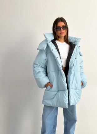 До -20° зима!! куртка пальто пуховик с капюшоном длинный с поясом дутик одеяло серое голубое теплое3 фото