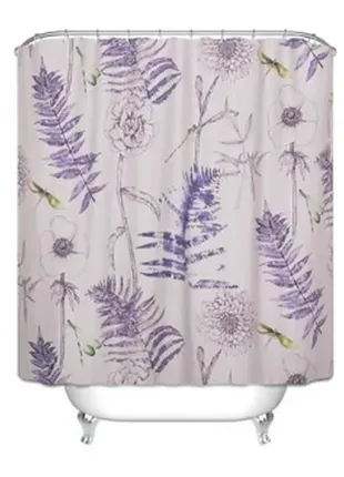 Berni home штора для ванной с цветочным принтом фиолетовая растения 180 х 180 см