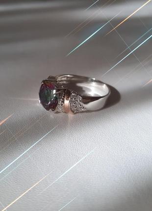 🫧 19.5 размер кольцо серебро с золотом фианит мистик4 фото