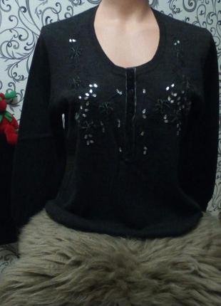 Шикарный шерстяной (шерсть мериноса ) свитер - кофта, джемпер l  501 фото