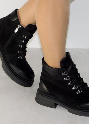 Стильные зимние черные ботиночки женские комфортные хит3 фото