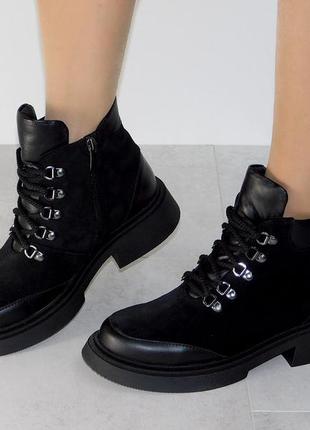 Стильные зимние черные ботиночки женские комфортные хит2 фото