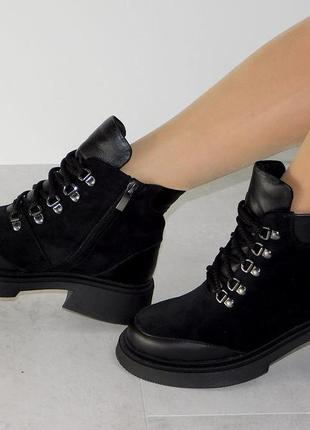 Стильные зимние черные ботиночки женские комфортные хит5 фото