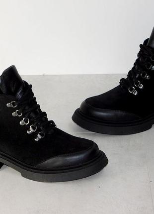 Стильные зимние черные ботиночки женские комфортные хит10 фото