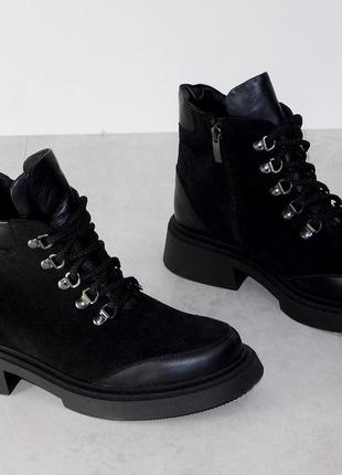 Стильные зимние черные ботиночки женские комфортные хит6 фото