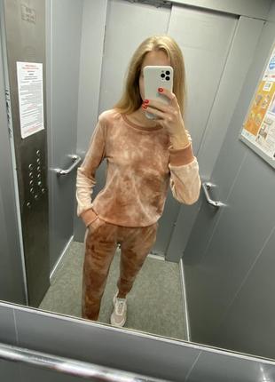 Велюровый костюм размер с персиковый теплый  домашний костюм домашняя пижама