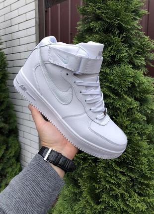 Мужские высокие кожаные кроссовки с мехом nike air force #найк