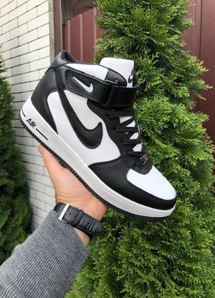 Женские высокие кожаные кроссовки с мехом nike air force #найк