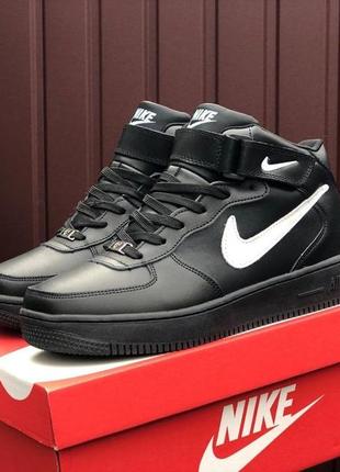 Женские высокие кожаные кроссовки с мехом nike air force #найк4 фото