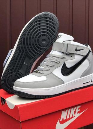 Женские высокие кожаные кроссовки с мехом nike air force #найк3 фото