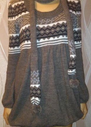 Рождественский нарядный свитер платье с шарфом