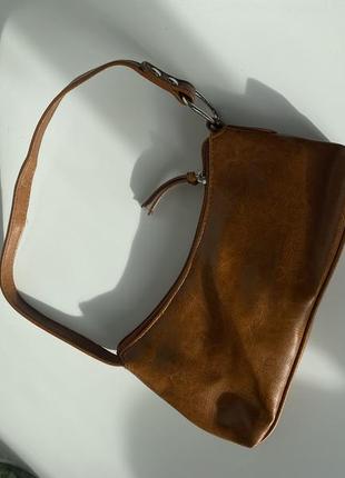 Сумочка сумка багет жіноча бежева коричнева2 фото