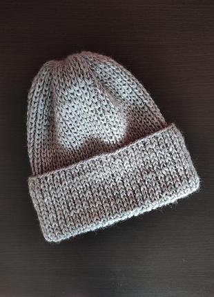 Шапка зимняя с подворотом шерстяная шерсть серая