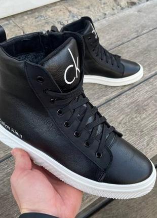 Мужские кожаные зимние ботинки calvin klein