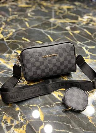 Сумка черная в клетку женская в стиле louis vuitton 2в1 клатч сумка луи витон  кросс-боди