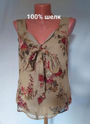 Брендовая шелковая блуза без рукава с завязкой спереди mariella burant (размер 38)