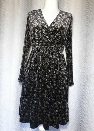 Жіноче велюрове новорічне оксамитова сукня. дрібна квітка жіноча нарядна вечірня бархатне плаття8 фото