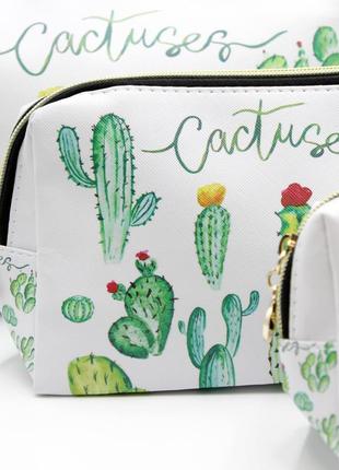 Красива сумка-косметичка кактус середня, дорожня косметичка на блискавці, дорожній органайзер для подорожей