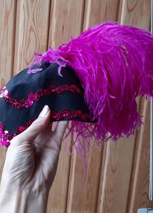 Костюм карнавальный с перьями шляпка блестящая перо чикаго ретро повязка аксессуар
