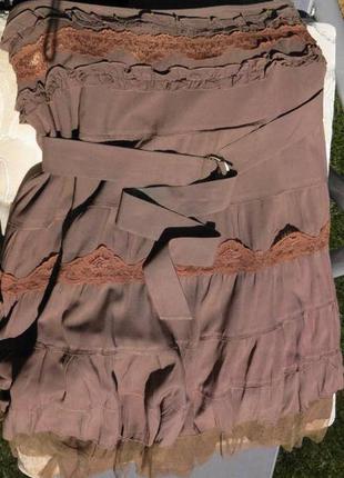 Винтажная кофейная юбка с кружевом she fly1 фото