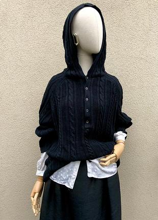 Черная кофта,свитер с капюшоном,джемпер вязанный в косы,унисекс,хлопок,большой размер