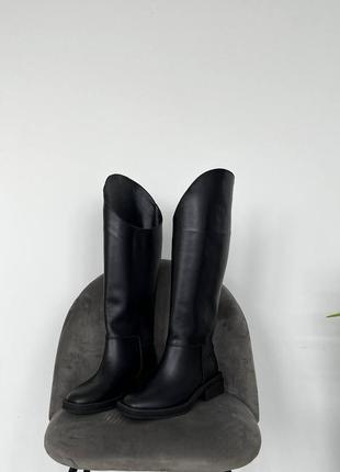 Шикарные стильные жокейские кожаные сапоги чёрные10 фото