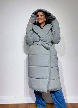 Об'ємний пуховик куртка сіра