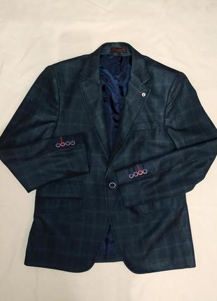 Стильный качественный темно-синий мужской пиджак в клетку классический мужской пиджак классика клетчатый мужской пиджак демисезонный пиджак клетка2 фото