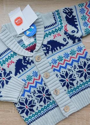 Кардиган на ґудзиках , тепла кофта , кофта сніжинки 62 см