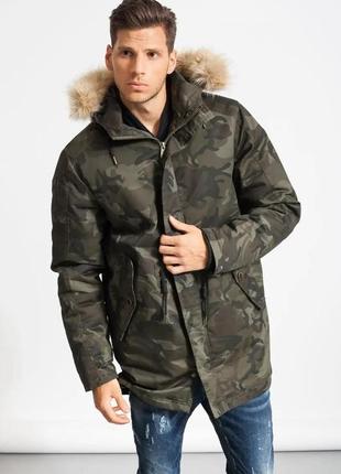 Мужская теплая зимняя удлиненная камуфляжная парка куртка 2 в 11 фото