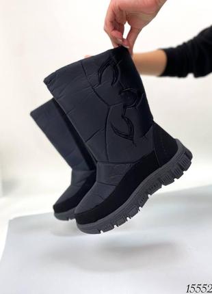 Чорні зимові високі дутіки чоботи на товстій грубій підошві зима9 фото