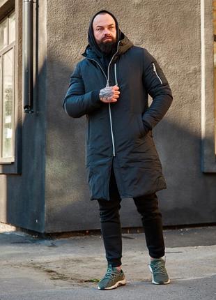 Зимняя парка - куртка мужская черная7 фото