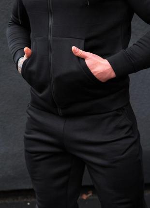 Зимний костюм мужской черный  на флисе спортивный штаны + кофта утепленный5 фото