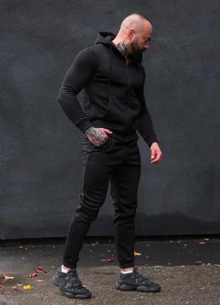 Зимний костюм мужской черный  на флисе спортивный штаны + кофта утепленный6 фото