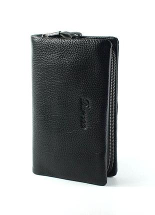 Кожаный мужской толстый клатч на две молнии деловая черная сумочка клатч из натуральной кожи3 фото